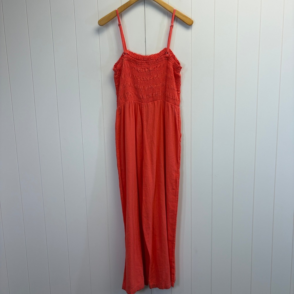 Universal Thread Boho Linen Blend Smocked Wide Leg Jumpsuit Womens Size M Summer - Picture 2 of 12